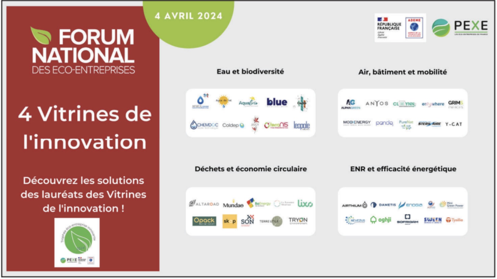 Steril-Aire by Genmatech sélectionné aux vitrines de l’innovation du  Forum National  des éco-entreprises dans Air, bâtiment et mobilité 2024